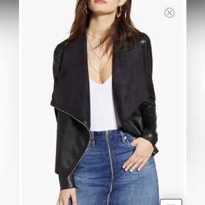 Blank NYC Faux Leather Drape Front Jacket Black L